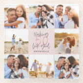 50e verjaardag roze girale fotocollage glazen onderzetter (Voorkant)