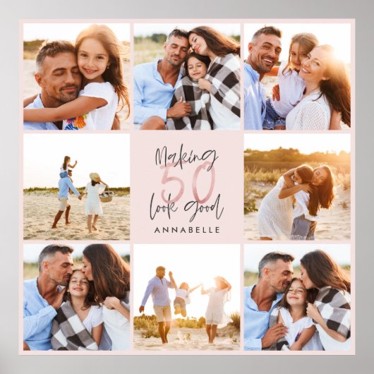 50e verjaardag roze girale fotocollage poster (Voorkant)