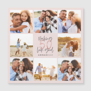 50e verjaardag roze girale glitter Magnetic Card