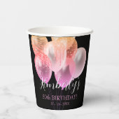 50e verjaardag, roze glitter ballonnen naamdatum papieren bekers (Achterkant)