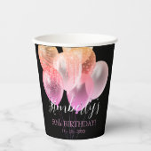 50e verjaardag, roze glitter ballonnen naamdatum papieren bekers (Voorkant)