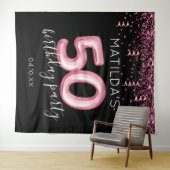 50e Verjaardag Roze Glitter Foto Achtergrond Wandkleed (In Situ (horizontaal))