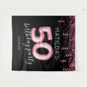 50e Verjaardag Roze Glitter Foto Achtergrond Wandkleed (Voorkant (horizontaal))