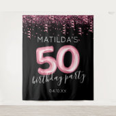 50e Verjaardag Roze Glitter Foto Achtergrond Wandkleed (Voorkant)