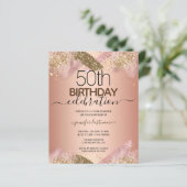 50e verjaardag Roze Glitter Party Budget Invitatio (Staand voorkant)