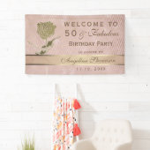 50e verjaardag Roze Goud Glitter Bloem Spandoek (Insitu)