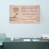 50e verjaardag Roze Goud Glitter Bloem Spandoek (Beurs)