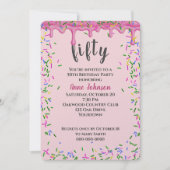 50e verjaardag roze ijsjes en strooisel kaart (Voorkant)