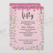 50e verjaardag roze ijsjes en strooisel kaart (Voorkant / Achterkant)