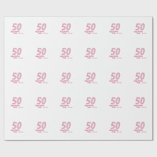 50e verjaardag roze paars vetgedrukt naam eenvoudi cadeaupapier