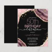 50e verjaardag Roze Paarse Agate Budget Uitnodigin (Voorkant / Achterkant)