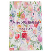 50e verjaardag roze paarse floralennaam medium cadeauzakje (Voorkant)