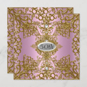 50e verjaardag Roze Partij Uitnodiging Juwel Metal (Voorkant / Achterkant)