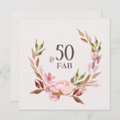 50e Verjaardag Roze Pioen Waterverf Platte Kaart (Voorkant / Achterkant)