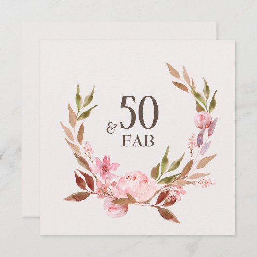 50e Verjaardag Roze Pioen Waterverf Platte Kaart (Voorkant / Achterkant)