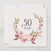 50e Verjaardag Roze Pioen Waterverf Platte Kaart (Voorkant)