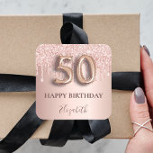 50e verjaardag roze roos goud druppels vierkante sticker
