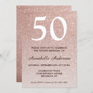 50e verjaardag Roze Rose Gold Glitter Sparkle Ombr Kaart