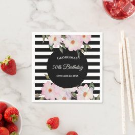 50e verjaardag Roze rozen Ballerina Black Stripes Servet