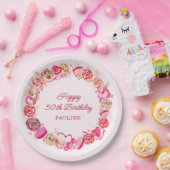 50e verjaardag roze rozen swirly hart papieren bordje (Feest)