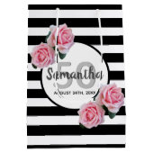 50e verjaardag roze rozen zwarte witte strepen medium cadeauzakje (Achterkant)