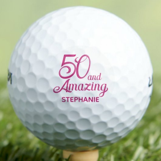 50e verjaardag Roze Script Geweldige op maat Golfballen