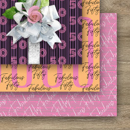 50e verjaardag Roze Sinaasappel Typografie Nummers Inpakpapier Vel