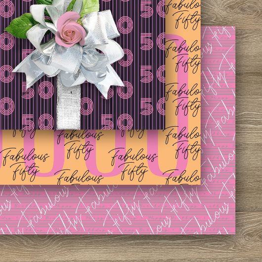 50e verjaardag Roze Sinaasappel Typografie Nummers Inpakpapier Vel