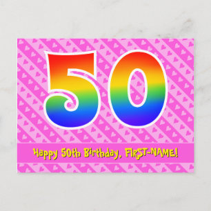 50e verjaardag: Roze strepen & harten, Regenboog 5 Briefkaart