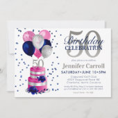 50e verjaardag roze taart uitnodiging (Voorkant)