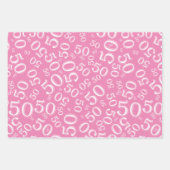 50e verjaardag Roze & Wit Random Number Pattern Inpakpapier Vel (Voorkant 2)
