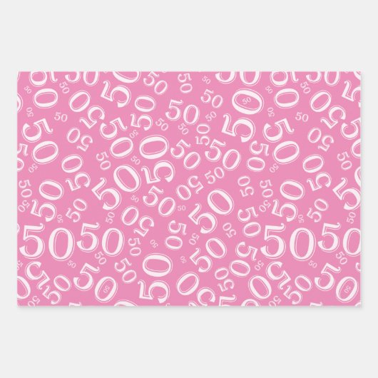 50e verjaardag Roze & Wit Random Number Pattern Inpakpapier Vel (Voorkant 2)