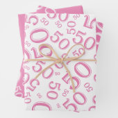 50e verjaardag Roze & Wit Random Number Pattern Inpakpapier Vel (In situ)