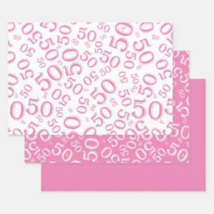 50e verjaardag Roze & Wit Random Number Pattern Inpakpapier Vel