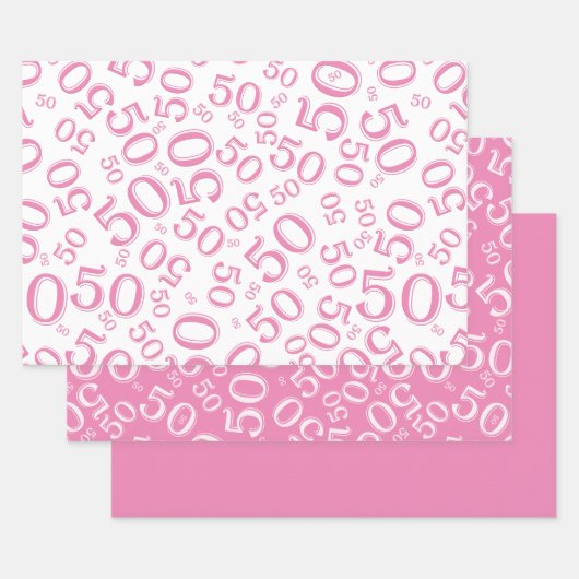 50e verjaardag Roze & Wit Random Number Pattern Inpakpapier Vel (Set)