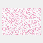 50e verjaardag Roze & Wit Random Number Pattern Inpakpapier Vel (Voorkant 3)