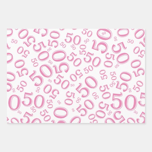 50e verjaardag Roze & Wit Random Number Pattern Inpakpapier Vel (Voorkant 3)
