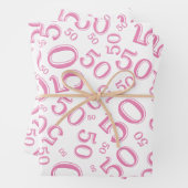 50e verjaardag Roze & Wit Random Number Pattern Inpakpapier Vel (In situ)