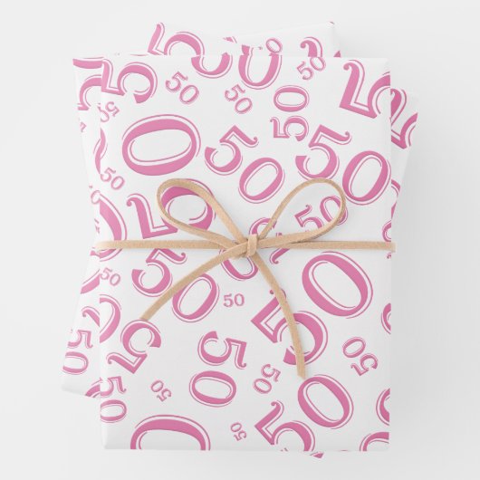 50e verjaardag Roze & Wit Random Number Pattern Inpakpapier Vel (In situ)