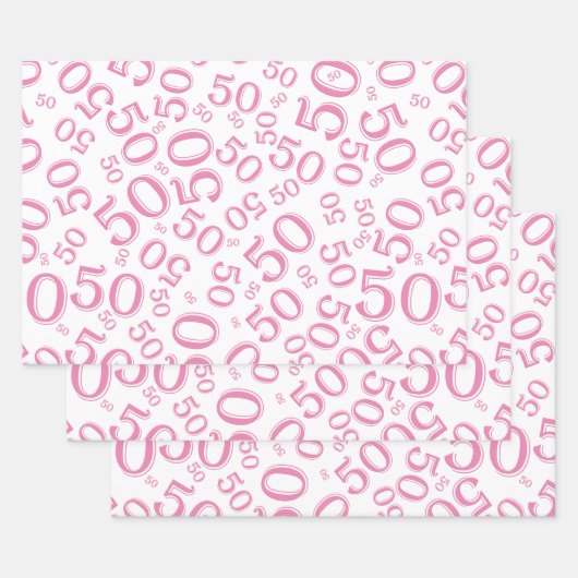50e verjaardag Roze & Wit Random Number Pattern Inpakpapier Vel (Set)