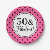 50e verjaardag Roze witte Stippen Papieren Bordje (Voorkant)