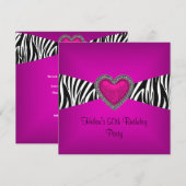 50e verjaardag Roze Zebra Heart Black White Kaart (Voorkant / Achterkant)