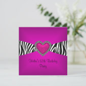 50e verjaardag Roze Zebra Heart Black White Kaart (Staand voorkant)