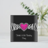 50e verjaardag Roze Zebra Heart Black White Kaart (Staand voorkant)