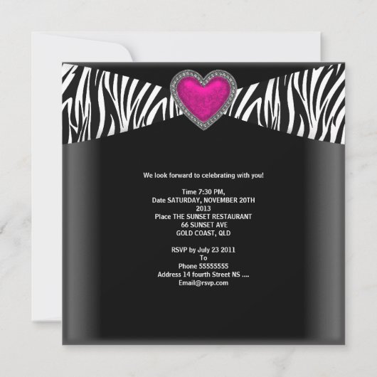 50e verjaardag Roze Zebra Heart Black White Kaart (Achterkant)