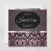 50e verjaardag | Roze, zilver en zwart Damask Kaart (Voorkant)