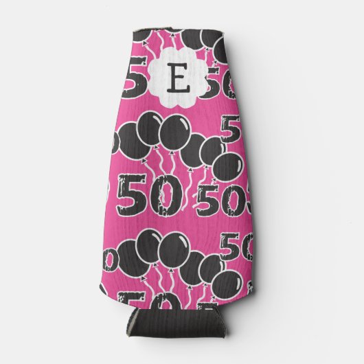 50e verjaardag ROZE ZWART Monogram Gepersonaliseer Flesjeskoeler (Voorkant)