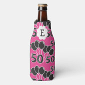 50e verjaardag ROZE ZWART Monogram Gepersonaliseer Flesjeskoeler (Fles Voorkant)