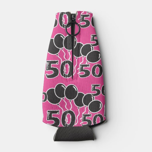 50e verjaardag ROZE ZWART Monogram Gepersonaliseer Flesjeskoeler (Achterkant)