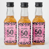 50e verjaardag Roze zwarte luipaard Mini Likeurfles Etiket (Flessen)